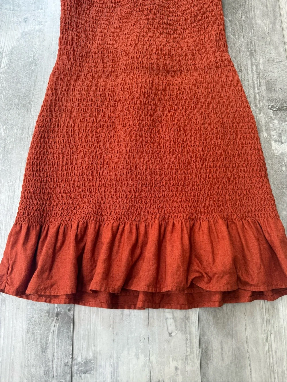 Abercrombie & Fitch Smocked Linen Blend Mini Dress Rust Orange Size Small - Picture 7 of 12